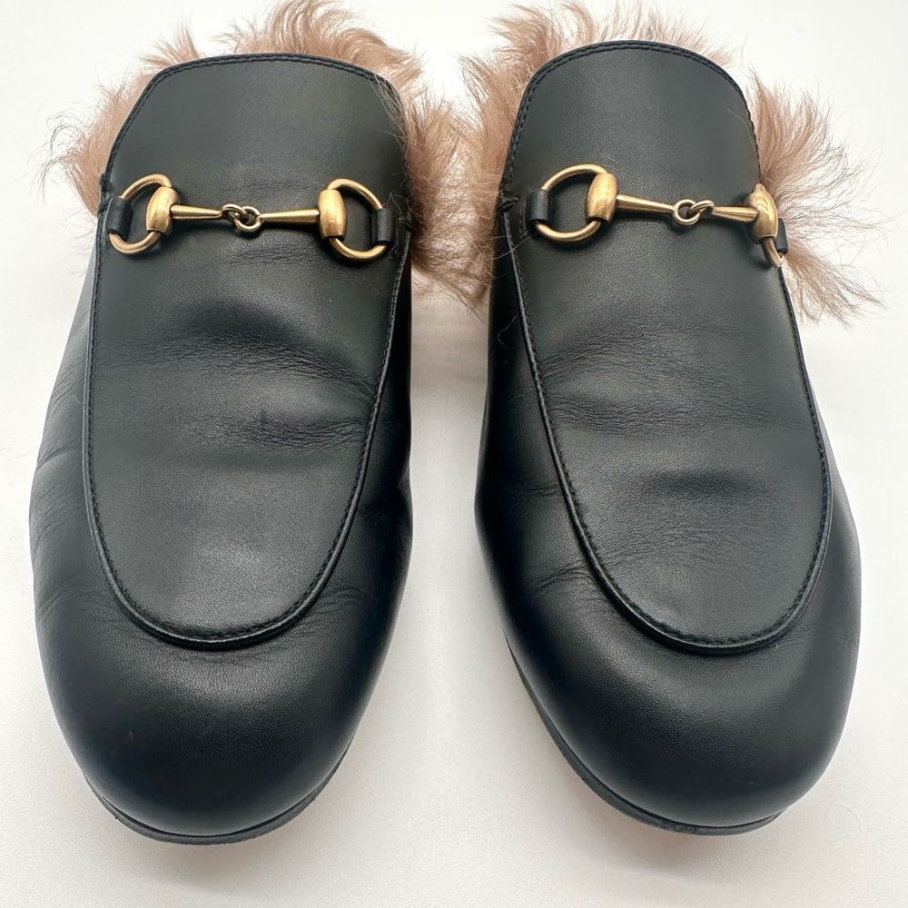 Gucci Princetown Fur Mule Black Horsebit Slipper Shearling Loafer Flats EU39 US9 - Picture 3 of 13